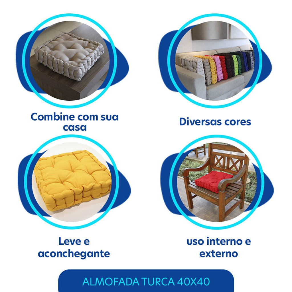 Almofada Futon Turca 40x40 Decoração Sofa Poltrona Pallet Varias Cores